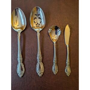 Oneida Wordsworth Stainless Serving 4pc Slotted Spoon Sugar Shell Butter Knife